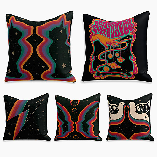 

5 pcs Linen Pillow Cover, Abstract Square Zipper Polyester Traditional Classic