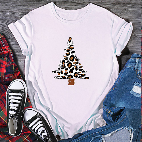 

Women's T shirt Graphic Print Round Neck Tops 100% Cotton Basic Basic Top White Black Purple