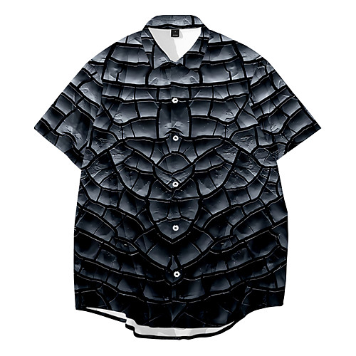 

Men's Shirt 3D Print Optical Illusion Crack Button-Down 3D Print Short Sleeve Casual Tops Casual Fashion Breathable Comfortable Black