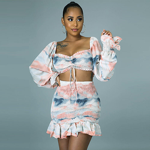 

Women Print Two Piece Set Crop Skirt Tops