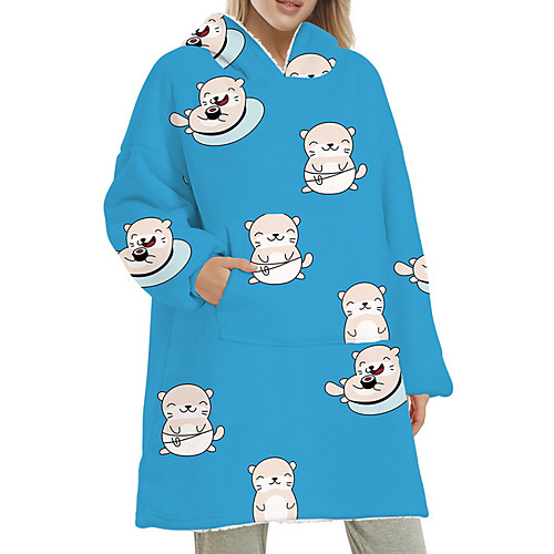 

Women's Home Polyester Hooded Loungewear Long Sleeve Pocket Winter Animal One-Size Blue / Print