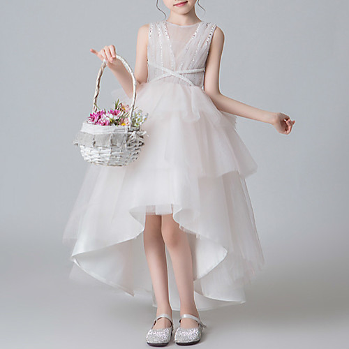 

Princess Asymmetrical Homecoming / Birthday Flower Girl Dresses - Lace / Tulle Sleeveless Illusion Neck with Lace / Tier / Solid