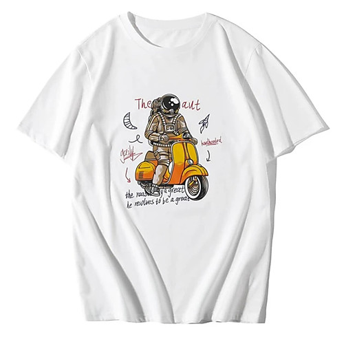 

Men's Unisex Tees T shirt Hot Stamping Graphic Prints Astronaut Plus Size Print Short Sleeve Casual Tops 100% Cotton Basic Designer Big and Tall White