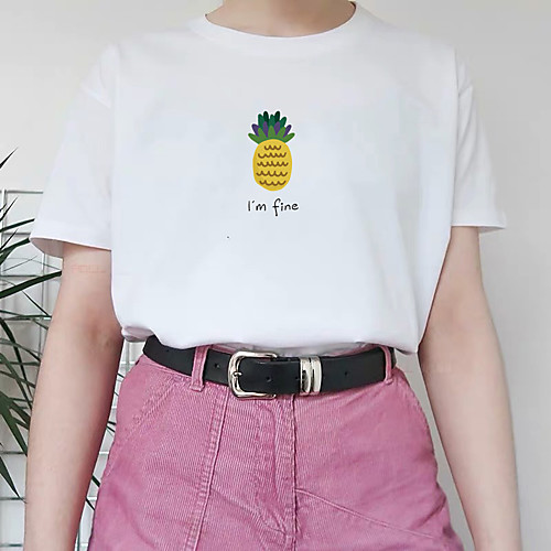 

Women's T shirt Graphic Fruit Letter Print Round Neck Tops Cotton Basic Basic Top White Black Purple