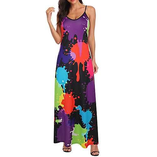 

Women's Swing Dress Maxi long Dress White Blue Purple Orange Rainbow Sleeveless Print Print Spring Summer Round Neck Sexy 2021 S M L XL XXL