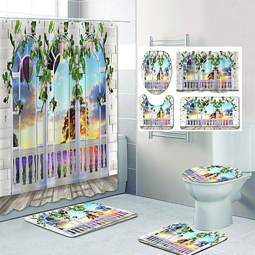 

Bathroom Shower Curtain & Mat Set Classic Polyester Waterproof