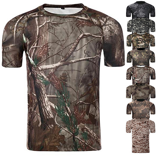 

Men's Camouflage Hunting T-shirt Military Tactical Shirt Short Sleeve Outdoor Summer Breathable Quick Dry Fast Dry Wearable Camo / Camouflage Top Polyester Camping / Hiking Hunting Fishing Black
