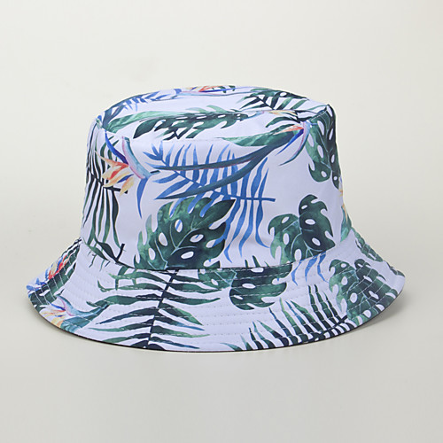 

Men's Women's Fisherman Hat Hiking Cap 1 PCS Winter Outdoor Sunscreen Floral / Botanical Leaf Printing Cotton Sky BlueWhite White Blue for Fishing Beach Camping / Hiking / Caving