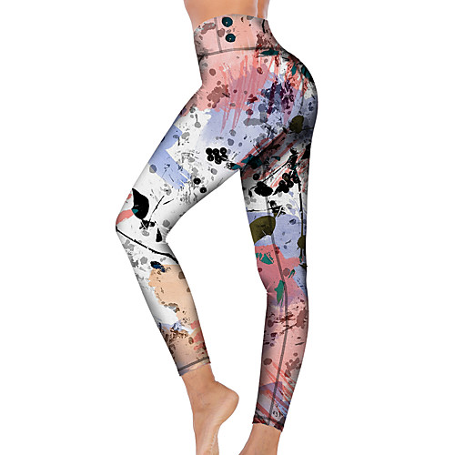 

21Grams Women's High Waist Yoga Pants Cropped Leggings Tummy Control Butt Lift Breathable Tie Dye Pink Fitness Gym Workout Running Sports Activewear High Elasticity