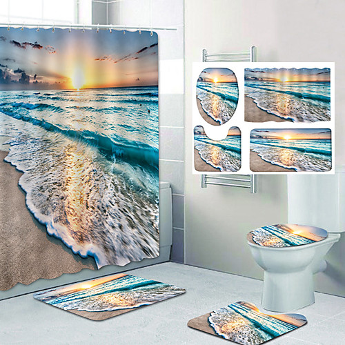 

Bathroom Shower Curtain & Mat Set Classic Polyester Waterproof