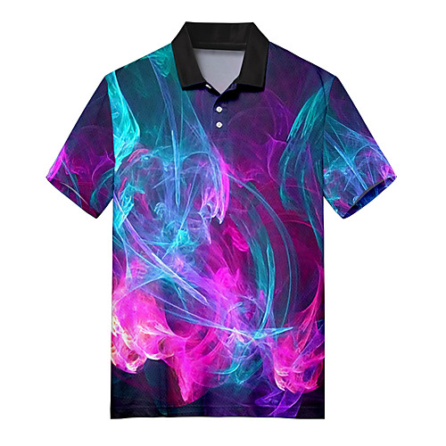 

Men's Polo 3D Print Lightning Optical Illusion Button-Down Print Short Sleeve Casual Tops Casual Fashion Soft Breathable Purple