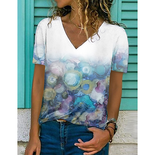 

Women's T shirt Graphic Graffiti Print V Neck Tops Basic Basic Top White