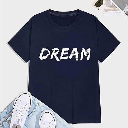 

Men's T shirt Hot Stamping Graphic Prints Letter Print Short Sleeve Casual Tops 100% Cotton Basic Casual Fashion Navy Blue