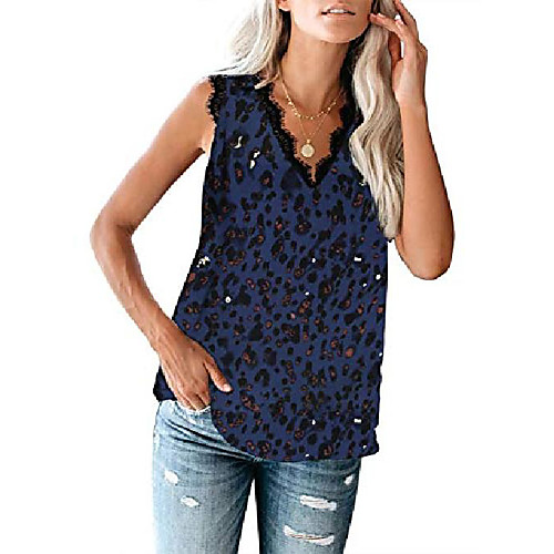 

canikat womens summer v neck scrawl lace sleeveless shirts tops soft flowy tank tops cami elegant blue l