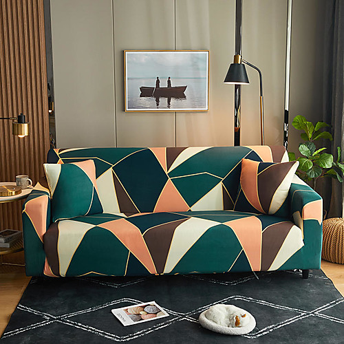 

Green Geometric Triangle Print Dustproof All-powerful Slipcovers Stretch Sofa Cover Super Soft Fabric Couch Cover with One Free Pillow Case