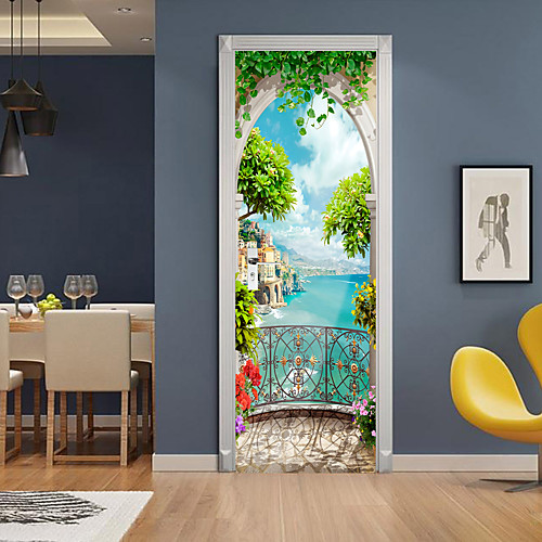 

3D 2pcs Self-adhesive Creative Door Stickers Living Room Bedroom Diy Decorative Home Waterproof Wall Stickers 77x200cm