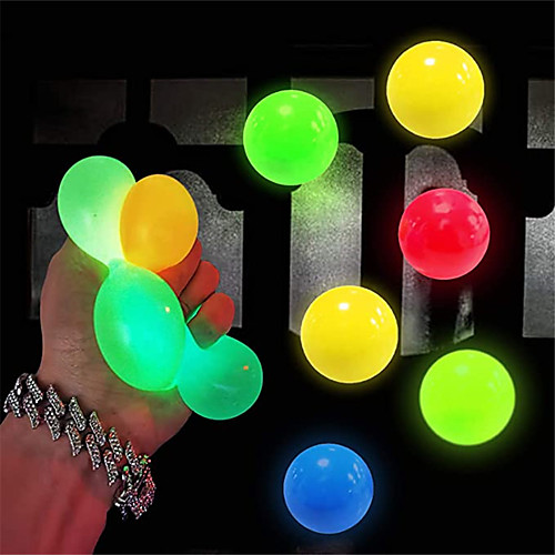 

Sensory Fidget Toy Sticky Ceiling Balls Stress Reliever 6 pcs Ball Glow in the Dark Luminescent Silicone For Kid's Adults' Boys and Girls