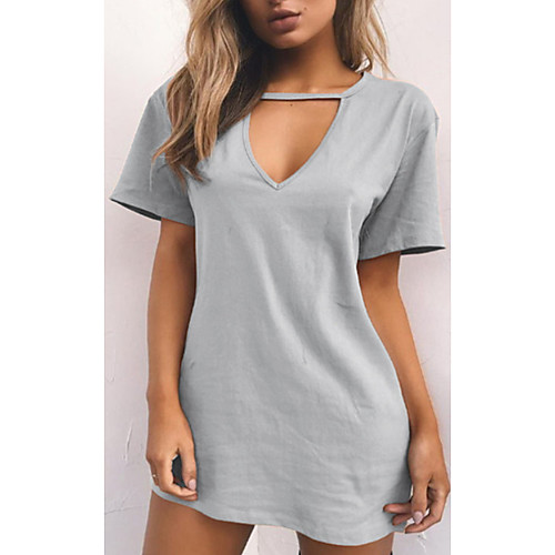 

Women's Shift Dress Short Mini Dress White Black Blue Yellow Blushing Pink Wine Army Green Dusty Rose Light Green Navy Blue Short Sleeve Solid Color Summer V Neck Casual 2021 S M L XL XXL 3XL