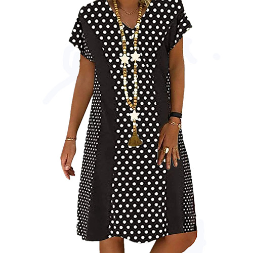 

Women's A Line Dress Knee Length Dress Black Short Sleeve Polka Dot Spring Summer Round Neck Casual 2021 S M L XL XXL 3XL