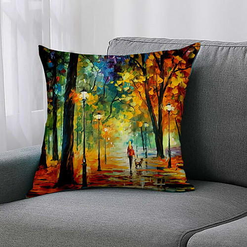 

1pc Oil Painting Style Cushion Cover Double Side Print 45x45cm Linen for Sofa Bedroom