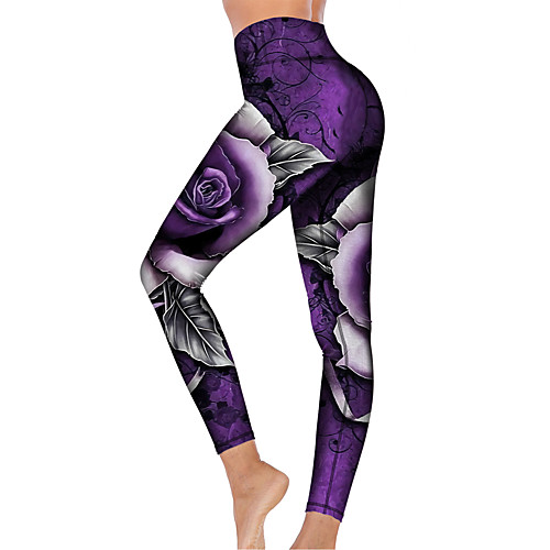 

21Grams Women's High Waist Yoga Pants Cropped Leggings Tummy Control Butt Lift Breathable Purple Fitness Gym Workout Running Winter Sports Activewear High Elasticity