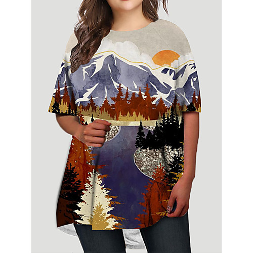 

Women's Plus Size Graphic Color Block Print Casual Half Sleeve Fall Short Mini Dress T Shirt Dress Tee Dress Black Red