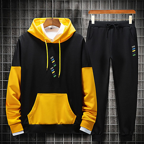 

Men's Sweatsuit 2 Piece Set Elastic Waistband Color Block Hoodie Cotton Sport Athleisure Clothing Suit Long Sleeve Breathable Soft Comfortable Exercise & Fitness Everyday Use Outdoor Fitness