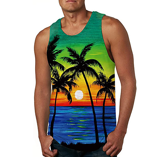 

Men's Tank Top Vest Undershirt 3D Print Tree 3D Print Sleeveless Daily Tops Casual Beach Rainbow