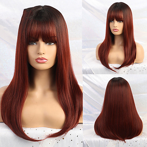 

Long Ombre Black Wine Red Straight Synthetic Wigs for Black Women Hair Cosplay Wigs Heat Resistant Fiber Bobo Cosplay