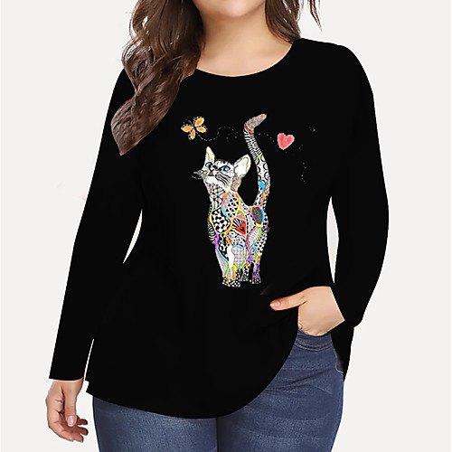

Women's Plus Size Print Animal T shirt Large Size Round Neck Long Sleeve Tops Big Size