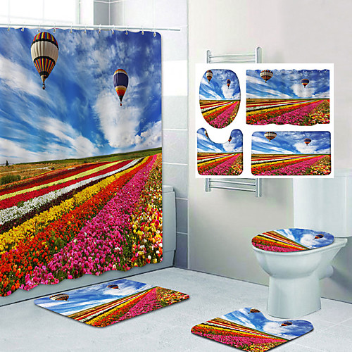 

Bathroom Shower Curtain & Mat Set Classic Polyester Waterproof