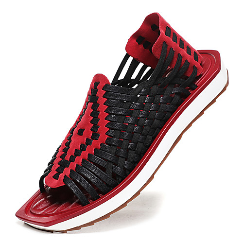 

Men's Sandals Beach Roman Shoes Daily Elastic Fabric Breathable Handmade Non-slipping Black Red Beige Spring Summer