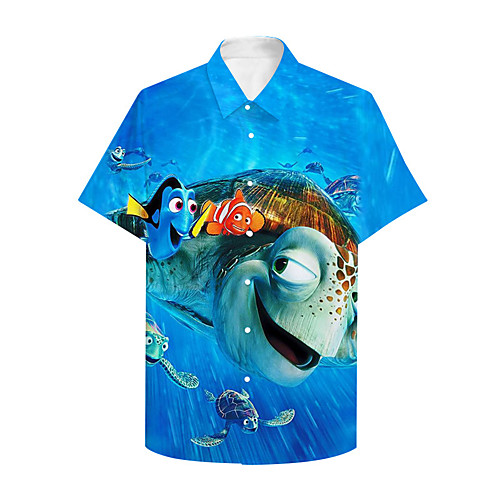

Men's Shirt 3D Print Graphic Prints Fish Button-Down Print Short Sleeve Casual Tops Casual Designer Big and Tall Blue