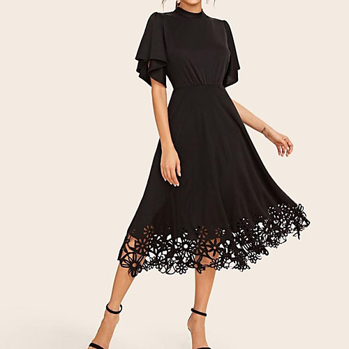 

2021 european and american summer foreign trade women's clothing wish amazon new round neck short sleeve dress slim mid skirt