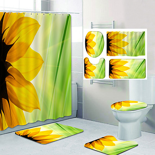 

Bathroom Shower Curtain & Mat Set Classic Polyester Waterproof