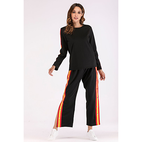 

Women's Basic Streetwear Striped Casual / Daily Two Piece Set Tracksuit T shirt Pant Split Rivet Tops