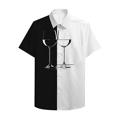 

Men's Shirt 3D Print Patchwork Graphic Prints Button-Down Print Short Sleeve Casual Tops Casual Designer Big and Tall Black / White