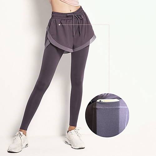 

Women's Yoga Pants 2 in 1 Side Pockets Bottoms Tummy Control Butt Lift Breathable Solid Color Black Purple Green Spandex Yoga Fitness Gym Workout Sports Activewear Stretchy / Athletic / Athleisure