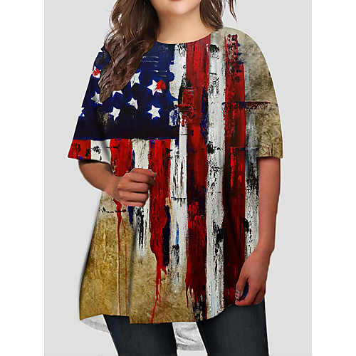 

Women's Plus Size Graphic Flag Print Basic Half Sleeve Fall Short Mini Dress T Shirt Dress Tee Dress White