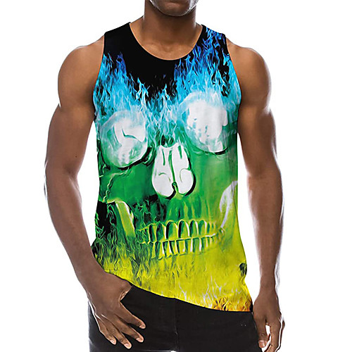 

Men's Tank Top Undershirt 3D Print Skull 3D Print Sleeveless Daily Tops Casual Beach Green