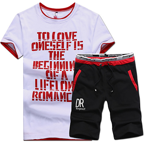 

Men's Sweatsuit 2 Piece Set Classic Style Crew Neck Sport Athleisure Clothing Suit Short Sleeves Breathable Soft Comfortable Exercise & Fitness Everyday Use Outdoor Fitness Exercising / 2pcs / pack