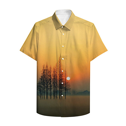 

Men's Shirt 3D Print Graphic Prints Landscape Button-Down Print Short Sleeve Daily Tops Casual Hawaiian Orange