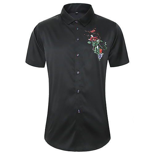 

Men's Shirt Other Prints Floral Short Sleeve Casual Tops White Black