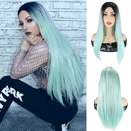 

Synthetic Wig Straight Silky Straight Middle Part Wig 24 inch Lake Blue Synthetic Hair 24 inch Women's Cosplay Party African American Wig Blue