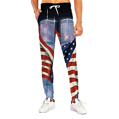 

Men's Casual Athleisure Outdoor Sports Daily Sports Pants Sweatpants Trousers Pants Graphic Prints Flag Full Length Print Blue