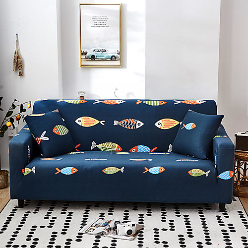 

Cartoon Fish Print Dustproof All-powerful Slipcovers Stretch Sofa Cover Super Soft Fabric Couch Cover with One Free Pillow Case
