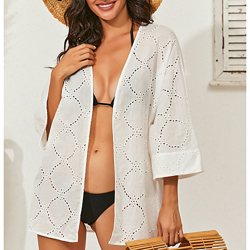 

Women's Swimsuit Cover Up Beach Top Swimsuit Cut Out Mesh Lace Solid Color Color Block White Swimwear Blouse Shirt V Wire Bathing Suits New Modern Sweet / Rash Guard