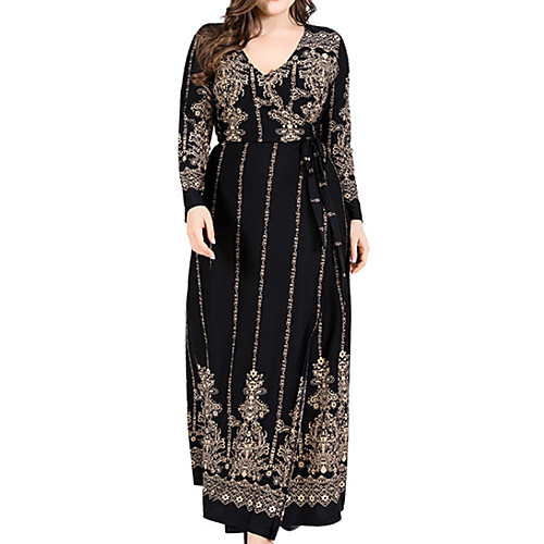 

Women's Plus Size Floral Print Casual Long Sleeve Fall Maxi long Dress Swing Dress Blue Gold