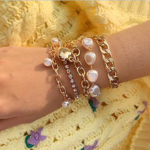 

5pcs Women's Pearl Bracelet Layered Vintage Theme Stylish European Sweet Rhinestone Bracelet Jewelry Gold / Silver For Anniversary Gift Date Birthday Festival