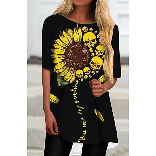 

Women's T Shirt Dress Tee Dress Short Mini Dress Black Half Sleeve Floral Letter Print Spring Summer Round Neck Casual 2021 S M L XL XXL 3XL